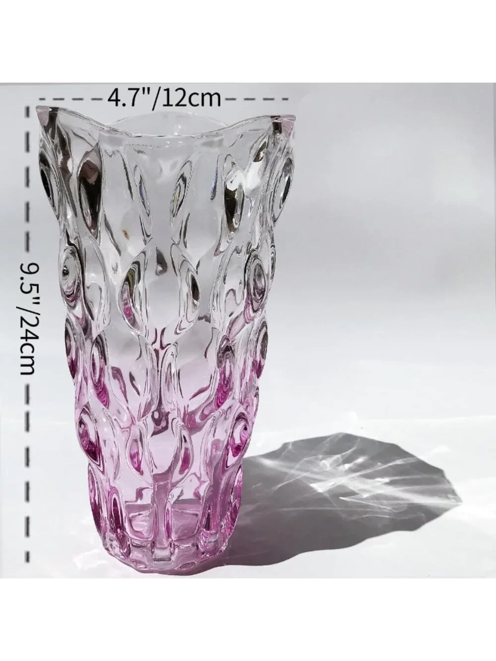 9.5 Inch Pink Sparkle Heavy Glass Flower Vase Bohemian Style Perfect Home Dec